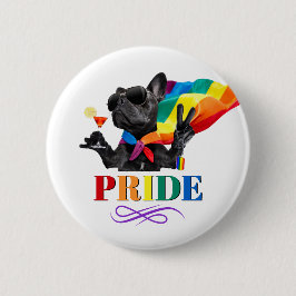 Stolzes Party Hund in Regenbogenkap Button