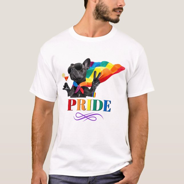 Stolzes Party Hund in Regenbogenkap T-Shirt (Vorderseite)