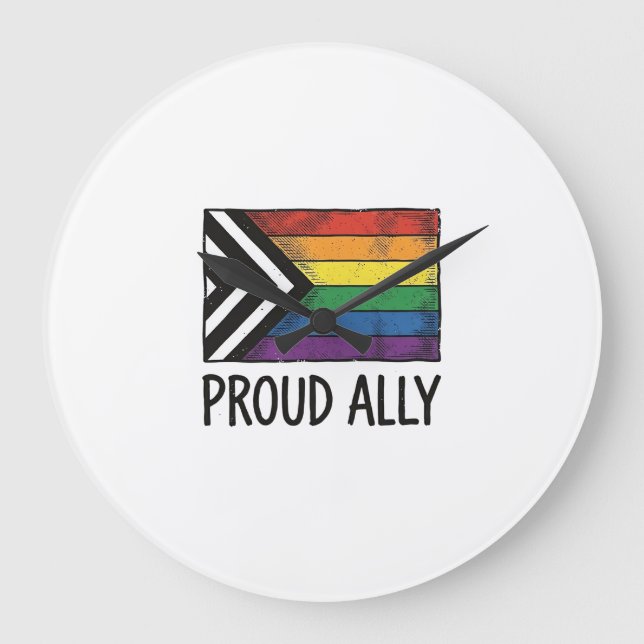 Stolzes Verbündeter Pride Flag Vector T-Shirt Desi Große Wanduhr (Vorderseite)
