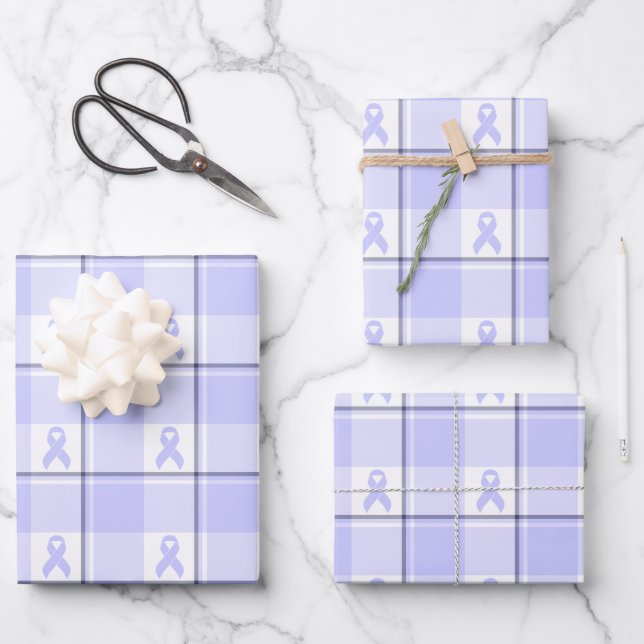 Stomach Cancer Awareness Plaid Periwinkle Ribbon Geschenkpapier Set (Vorderseite)