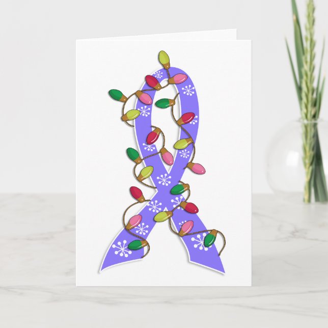 Stomach Cancer Christmas Lights Ribbon Feiertagskarte (Vorderseite)