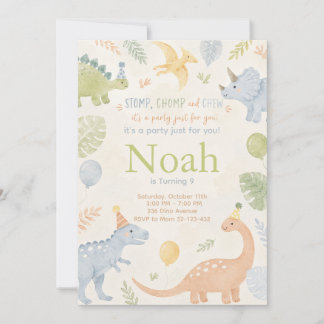 Stomp Chomp And Chew Dinosaur Invitation Editable Einladung