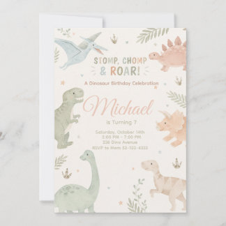 Stomp Chomp And Roar Dinosaur Invitation Editable