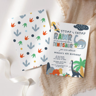 Stomp Chomp Rawr Dinosaurier Einladung zum Geburts
