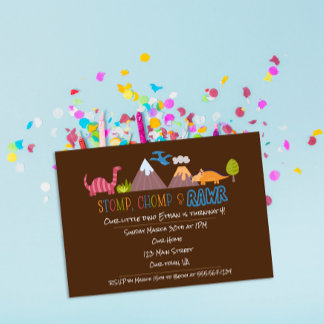 Stomp, Chomp & Rawr Fun Dinosaur Kindergeburtstag Einladung