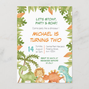 Stomp Chomp Roar Dino Zum Geburtstag Einladung