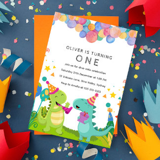 Stomp chomp Roar Dinosaur 1. Geburtstag Einladung