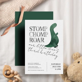 Stomp Chomp Roar Dinosaur 3. Geburtstag Party Boy Einladung
