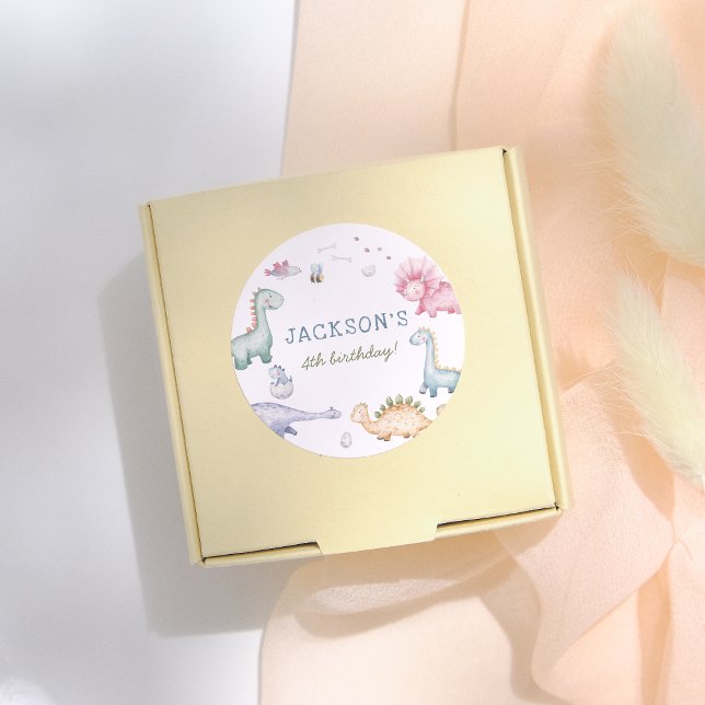 Stomp, Chomp & Roar Dinosaur Boys Birthday Party Runder Aufkleber (Von Creator hochgeladen)