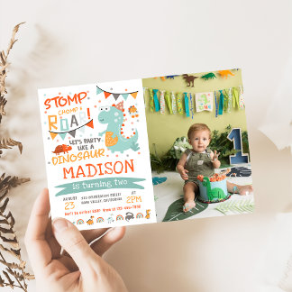 Stomp, Chomp & Roar Dinosaur Geburtstags-Foto Einladung