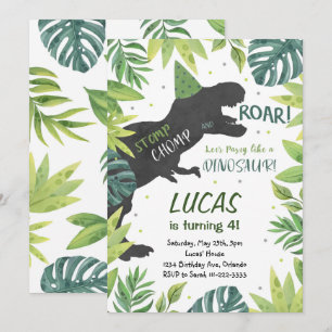 Stomp Chomp Roar Dinosaurier Einladung zum Geburts