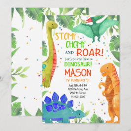 Stomp Chomp Roar Dinosaurier Einladung zum Geburts