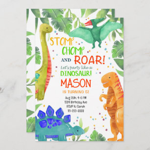 Stomp Chomp Roar Dinosaurier Einladung zum Geburts