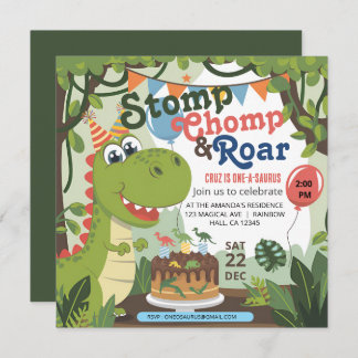 Stomp Chomp Roar Dinosaurier eins a saurus Geburts Einladung