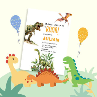 Stomp Chomp Roar Tirex Dinosaur Bithday Einladung