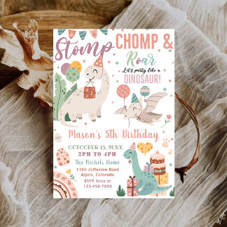 Stomp, Chomp & Roar Wasserfarbe Dinosaurier Geburt Einladung
