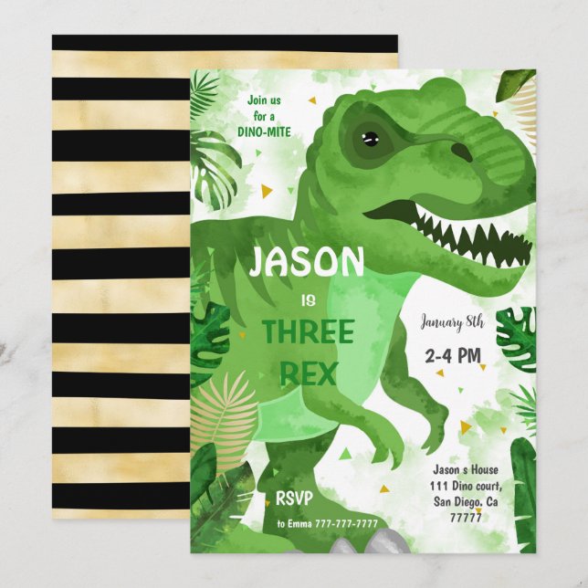 STOMP CHOMP sein Dinosaurier Geburtstag Einladung (Vorne/Hinten)