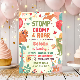 Stomp Chomp und Roar Dinosaur Geburtstagsparty Einladung