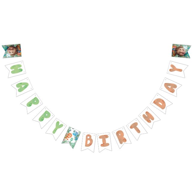 Stomp, Chomp und zwei Aquarell Dinosaurier Geburts Wimpelkette (Alle)