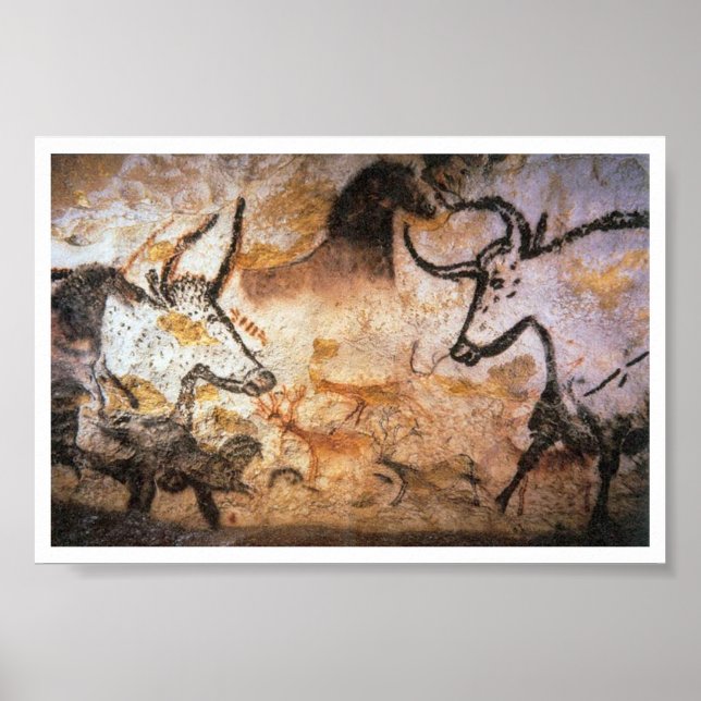 Stone Age Lascaux Bulls Buffalo Art Poster (Devant)