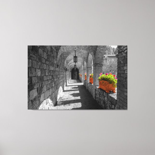 Stone Archway mit Blume Leinwanddruck (Vorderseite)