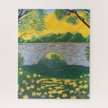 Stone Bridge Lake Blume Gelbe Himmelsfarbe