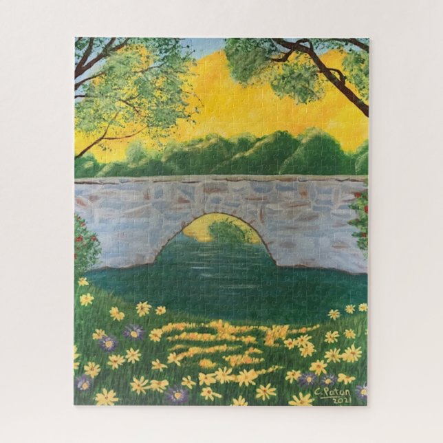 Stone Bridge Lake Blume Gelbe Himmelsfarbe (Vertikal)