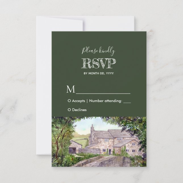 Stone Bridge Watercolor Wedding Response UAWG RSVP Karte (Vorderseite)