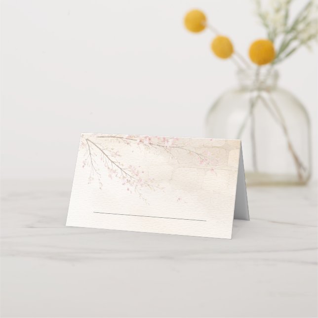Stone & Cherry Blossom Wedding Folded Place Card Platzkarte (Vorderseite)