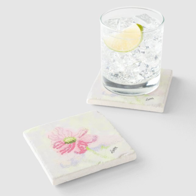 Stone Coaster : Iris Flower . Steinuntersetzer (Seitenansicht)