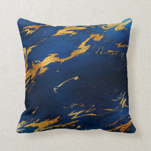Stone Cobalt Blue Earth Tones Gold-Marmor Kissen
