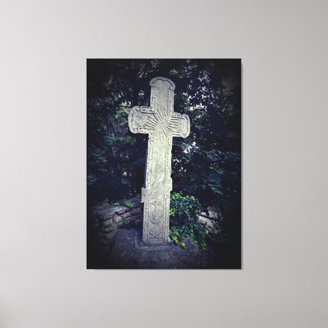 Stone Cross Foto Stretched Canvas Print Leinwanddruck (Vorderseite)