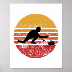 Stone Curling Winter Curler Retro Vintag Poster
