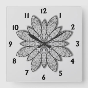 Stone Flower w/ Black Numbers Quadratische Wanduhr