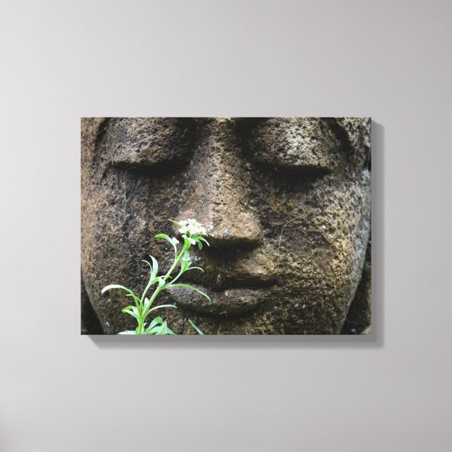 Stone Garden Statue with flower Leinwanddruck (Vorderseite)