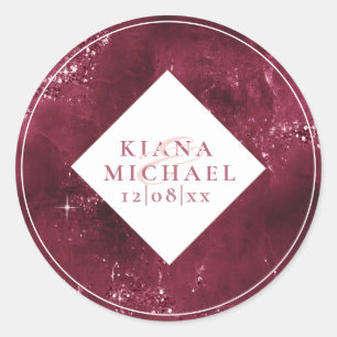 Stone Glitzer Wedding Burgundy ID647 Runder Aufkleber