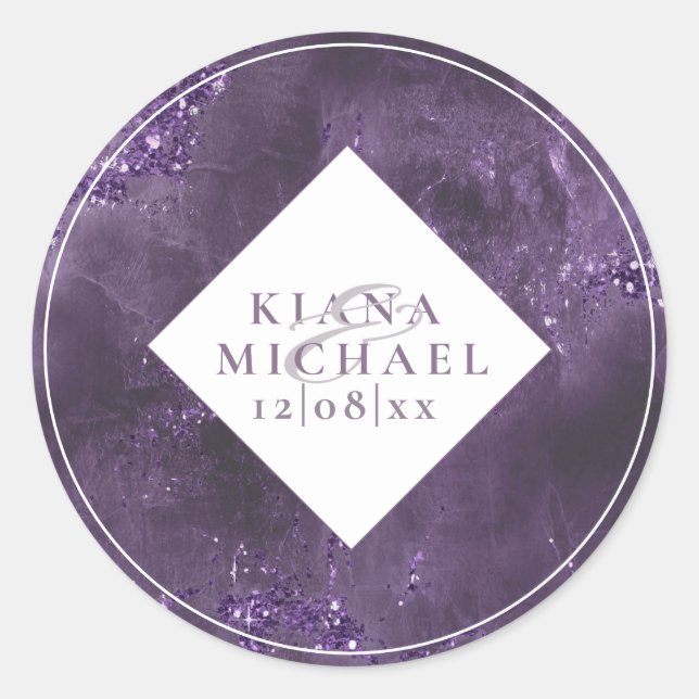 Stone Glitzer Wedding Violet ID647 Runder Aufkleber (Vorderseite)