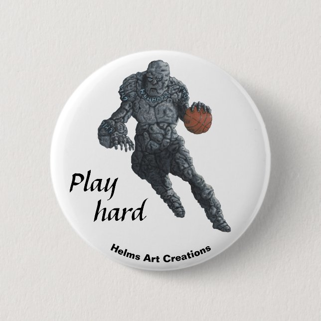 Stone Golem Basketball Sport Fantasy Art Button (Vorderseite)