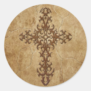 Stone Gothic Cross Runder Aufkleber