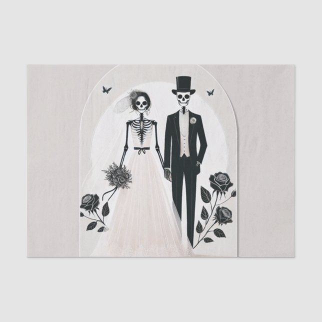 Stone Gray Black Skeleton Gothic Halloween Hochzei Seidenpapier (Vorderseite)