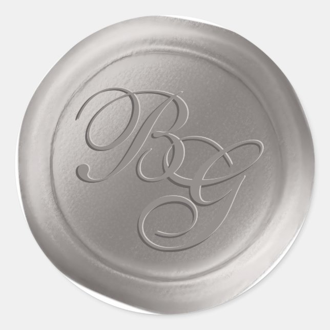 Stone Gray Script Monogram Wax Siegel Stickers (Vorderseite)