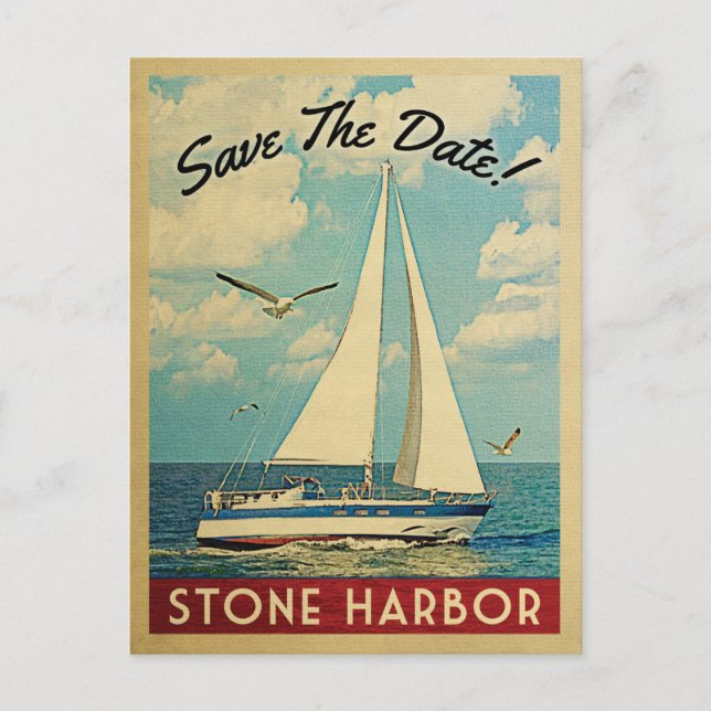 Stone Harbour Save the Date Sailboat Nautical Ankündigungspostkarte (Vorderseite)
