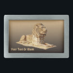 Stone Lion Rechteckige Gürtelschnalle<br><div class="desc">Bräune und braune Darstellung eines geschnitzten Steinlöwen auf einem Hintergrund der gleichen Farben. Fügen Sie Ihren eigenen Text hinzu.</div>