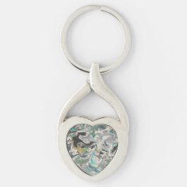 Stone Marbling with Turquoise Veins Heart Schlüsselanhänger