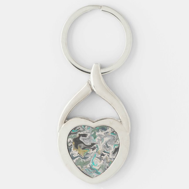 Stone Marbling with Turquoise Veins Heart Schlüsselanhänger (Vorderseite)