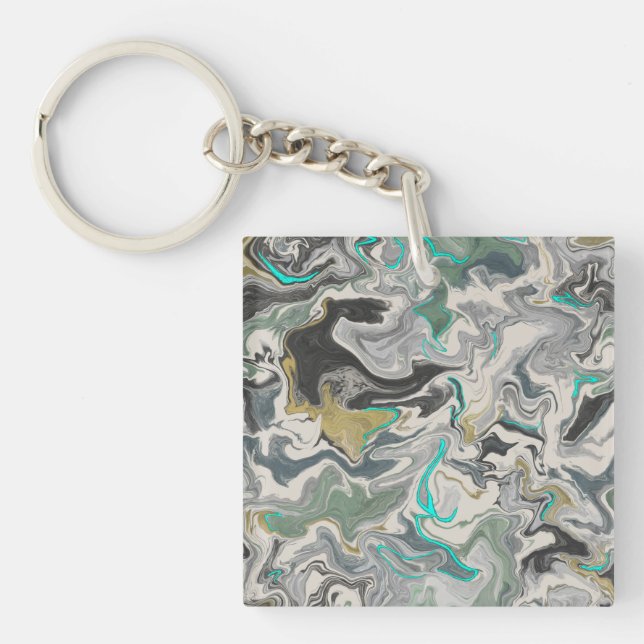 Stone Marbling with Turquoise Veins Square Acrylic Schlüsselanhänger (Vorderseite)