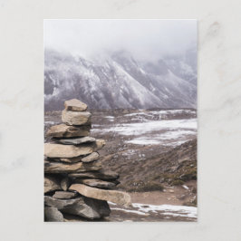 Stone Marker Pile in Snowy Himalayan Mountains Postkarte