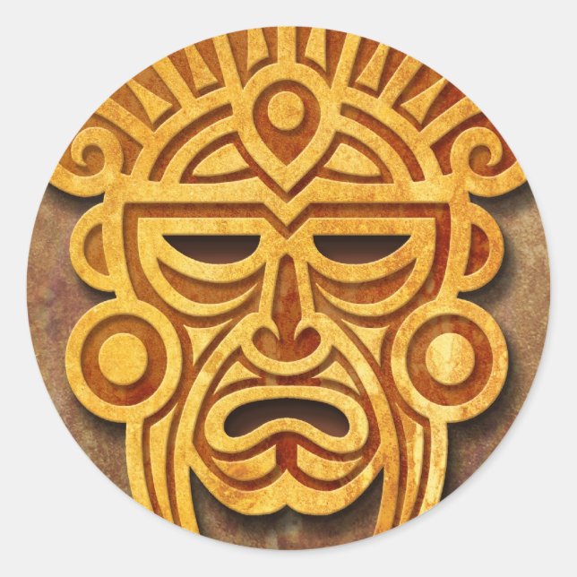 Stone Mayan Mask, vollständig Runder Aufkleber (Vorderseite)