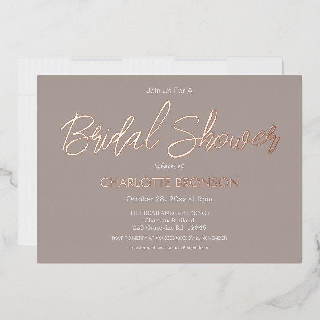 Stone Minimalistisch Script Brautparty Rose Gold Folieneinladung (Briefumschlag)