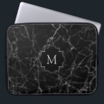Stone MS001 Laptopschutzhülle<br><div class="desc">Bild aus schwarzem Marmorstein mit grauem,  abstraktem Muster. Vintager schwarzer Rahmen für anpassbare Monogramme.</div>